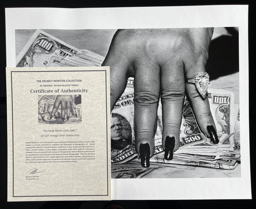"Fat Hand with Dollars, Monte Carlo 1986" 16x20 Vintage Silver Gelatin Print by Helmut Newton-16x20 Vintage Silver Gelatin Print-Helmut Newton-Global Images Helmut Newton Photography