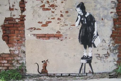 Girl on a Stool by Banksy's Graffiti