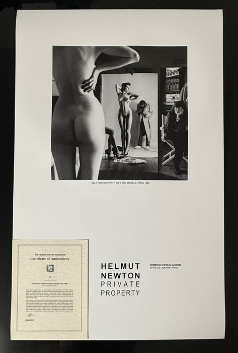 "Self Portrait with Nude Models and Wife, Paris 1980" Vintage Poster by Helmut Newton