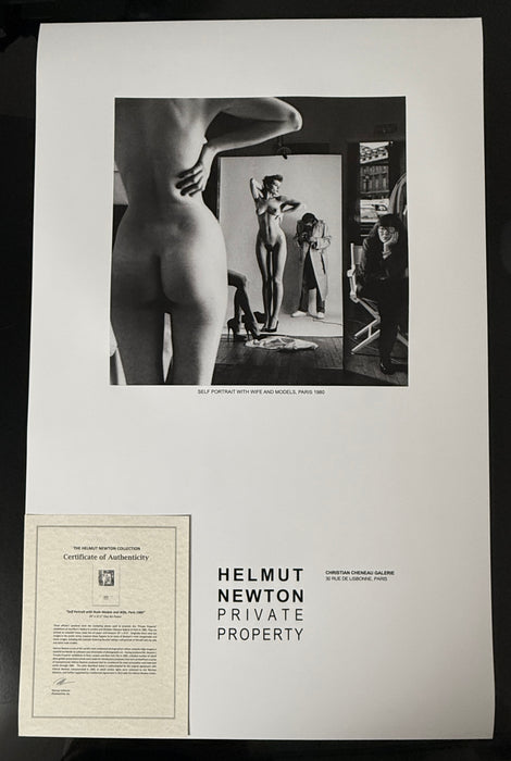 "Self Portrait with Nude Models and Wife, Paris 1980" Vintage Poster by Helmut Newton