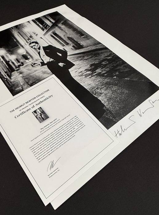 "Rue Aubriot, Paris 1975" by Helmut Newton Hand Signed Vintage Silver Gelatin Print with Estate Copyright Stamp