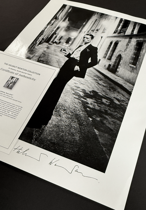 "Rue Aubriot, Paris 1975" by Helmut Newton Hand Signed Vintage Silver Gelatin Print with Estate Copyright Stamp