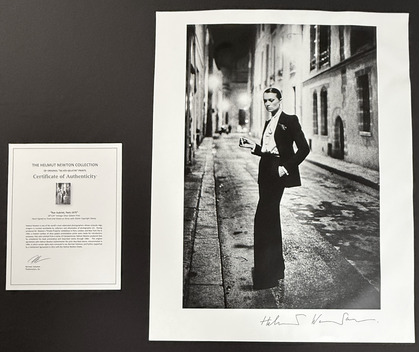 "Rue Aubriot, Paris 1975" by Helmut Newton Hand Signed Vintage Silver Gelatin Print with Estate Copyright Stamp