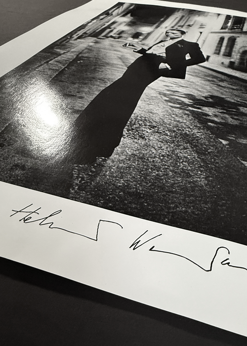 "Rue Aubriot, Paris 1975" by Helmut Newton Hand Signed Vintage Silver Gelatin Print with Estate Copyright Stamp