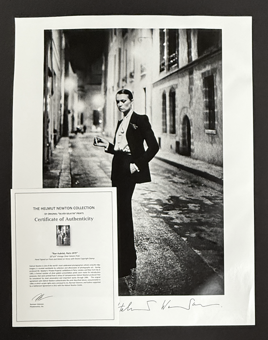 "Rue Aubriot, Paris 1975" by Helmut Newton Hand Signed Vintage Silver Gelatin Print with Estate Copyright Stamp
