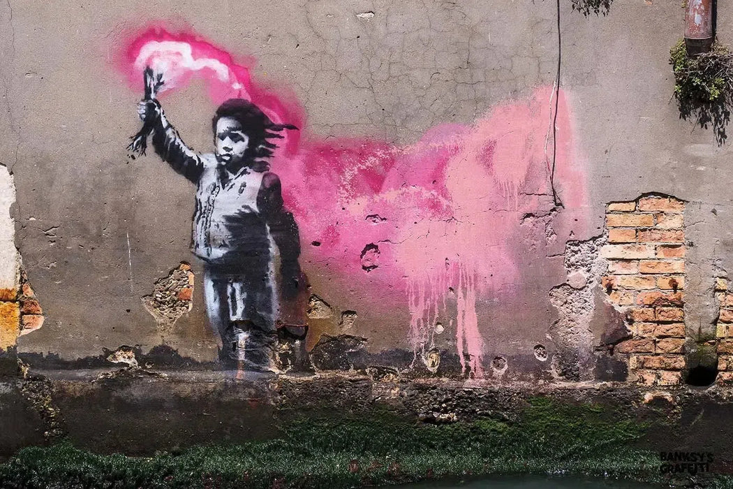 The Migrant Child by Banksy's Graffiti