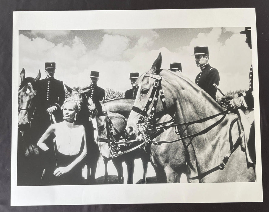 "Model Surrounded by Gendarmes, Le Cadre Noir de Saumur, 1980" 16x20 Vintage Silver Gelatin Print by Helmut Newton-16x20 Vintage Silver Gelatin Print-Helmut Newton-Global Images Helmut Newton Photography