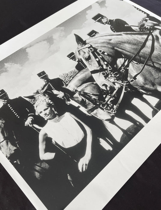 "Model Surrounded by Gendarmes, Le Cadre Noir de Saumur, 1980" 16x20 Vintage Silver Gelatin Print by Helmut Newton-16x20 Vintage Silver Gelatin Print-Helmut Newton-Global Images Helmut Newton Photography