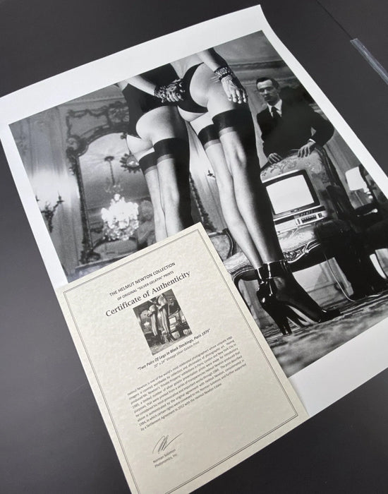 "Two Pair of Legs In Stockings at Attention, Paris 1979" 20x24 Vintage Gelatin Silver Print by Helmut Newton
