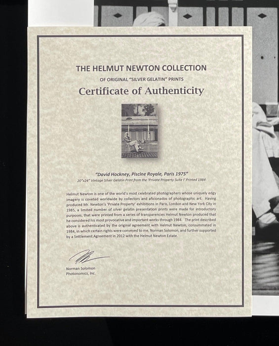 "David Hockney, Piscine Royale, Paris 1975" 20x24 Vintage Silver Gelatin Print by Helmut Newton-20x24 Vintage Silver Gelatin-Helmut Newton-Global Images Helmut Newton Photography