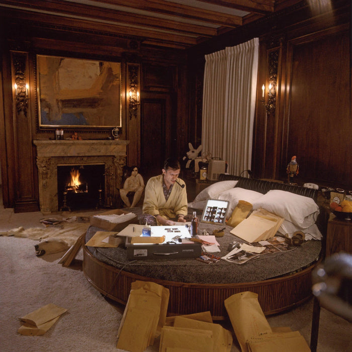 "Hef on Round Bed" featuring Hugh Hefner by Larry Gordon, January 1966