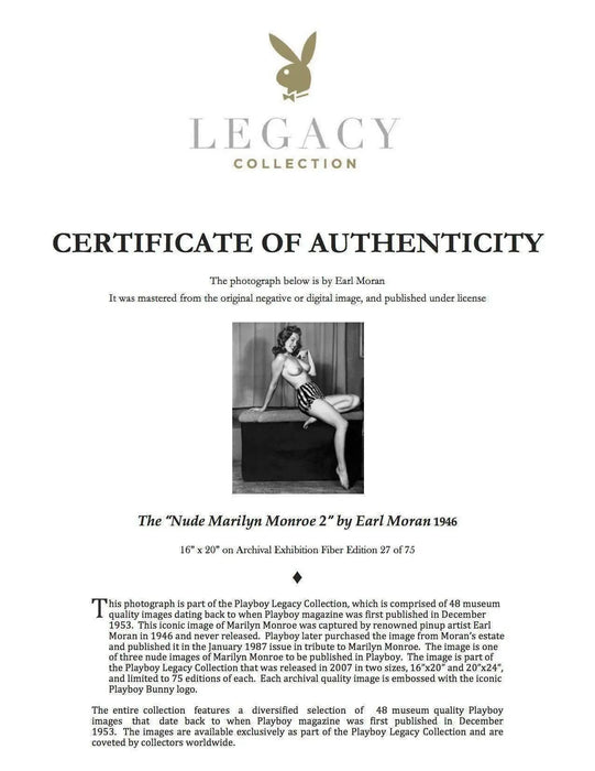“The Nude Marilyn II” 20x24 Silver Gelatin Print by Earl Moran Signed By Hugh Hefner