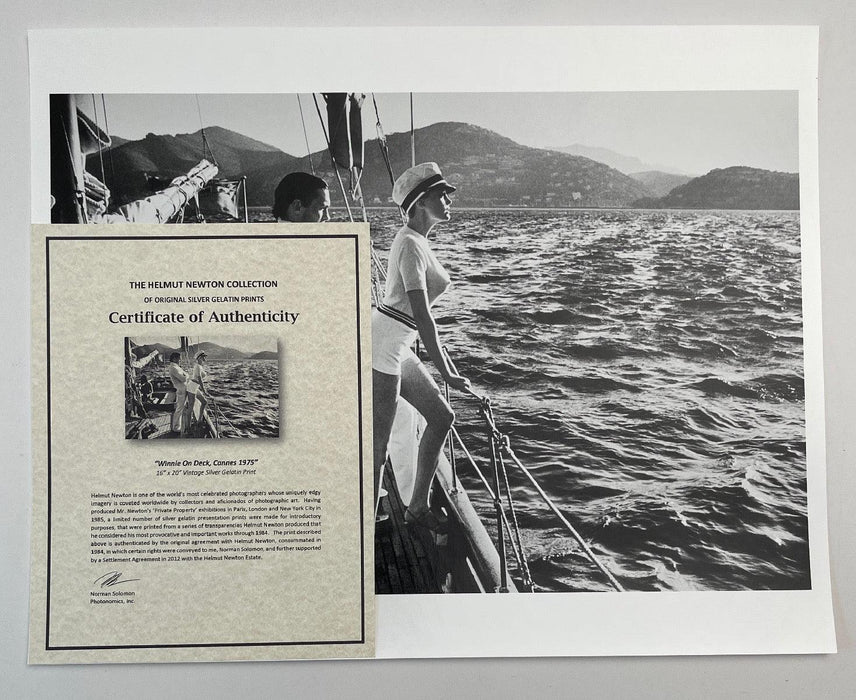 "Winnie On Deck, Cannes 1975" 16x20 Vintage Silver Gelatin Print by Helmut Newton