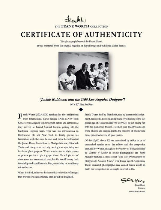 "Jackie Robinson In Dugout With The 1968 Dodgers" by Frank Worth by Frank Worth