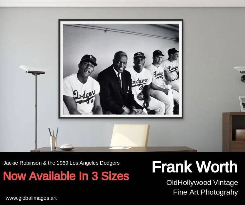 "Jackie Robinson In Dugout With The 1968 Dodgers" by Frank Worth by Frank Worth