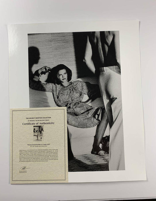 "Woman Examining Man, St. Tropez 1975" 20x24 Vintage Silver Gelatin Print by Helmut Newton Photography